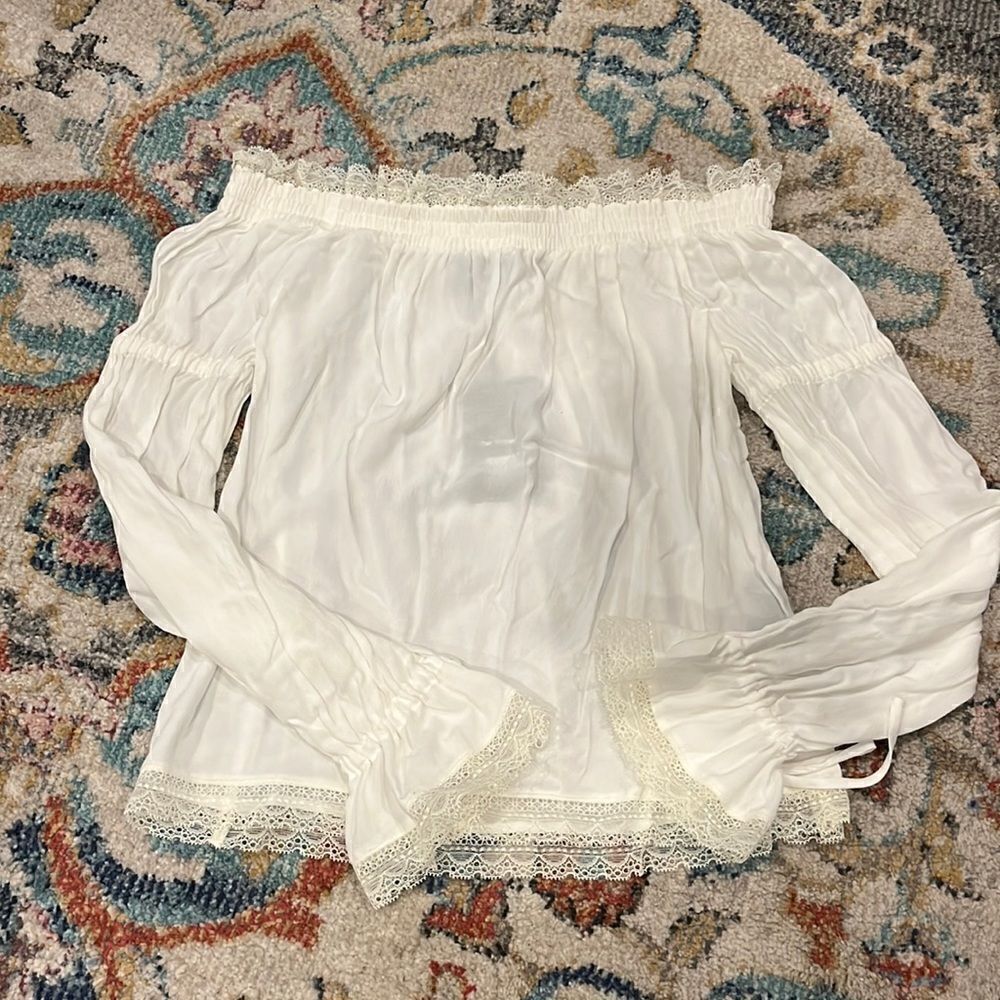 The Kooples White and Lace off the shoulder top